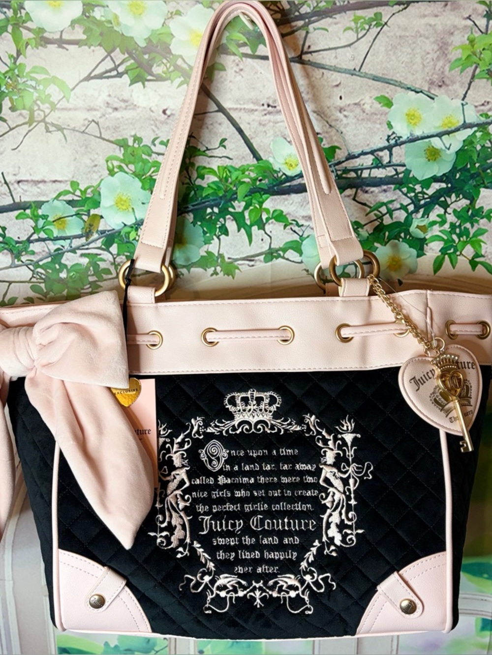 Juicy Couture Pink and Black Quilted Fairytale Daydreamer Y2K